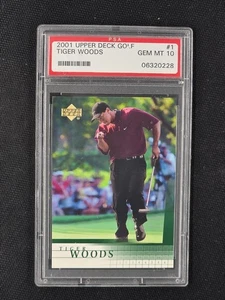 2001 UPPER DECK GOLF #1 TIGER WOODS PSA 10 GEM MINT ROOKIE CARD - Foto 1 di 2