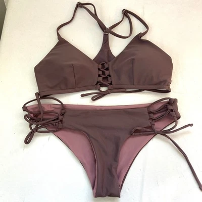 Damsel Two Piece Swimsuit Bikini Dusky Plum Purple Womens Medium - Image 1 of 4