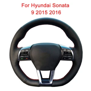 Non-slip Durable Black Leather Car Steering Wheel Cover For Hyundai Sonata 9 - Picture 1 of 8
