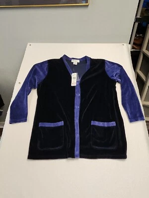 Jones New York 运动紫色西装外套纽扣前领丝绒夹克 1X 全新 — 第 1/4 张图片