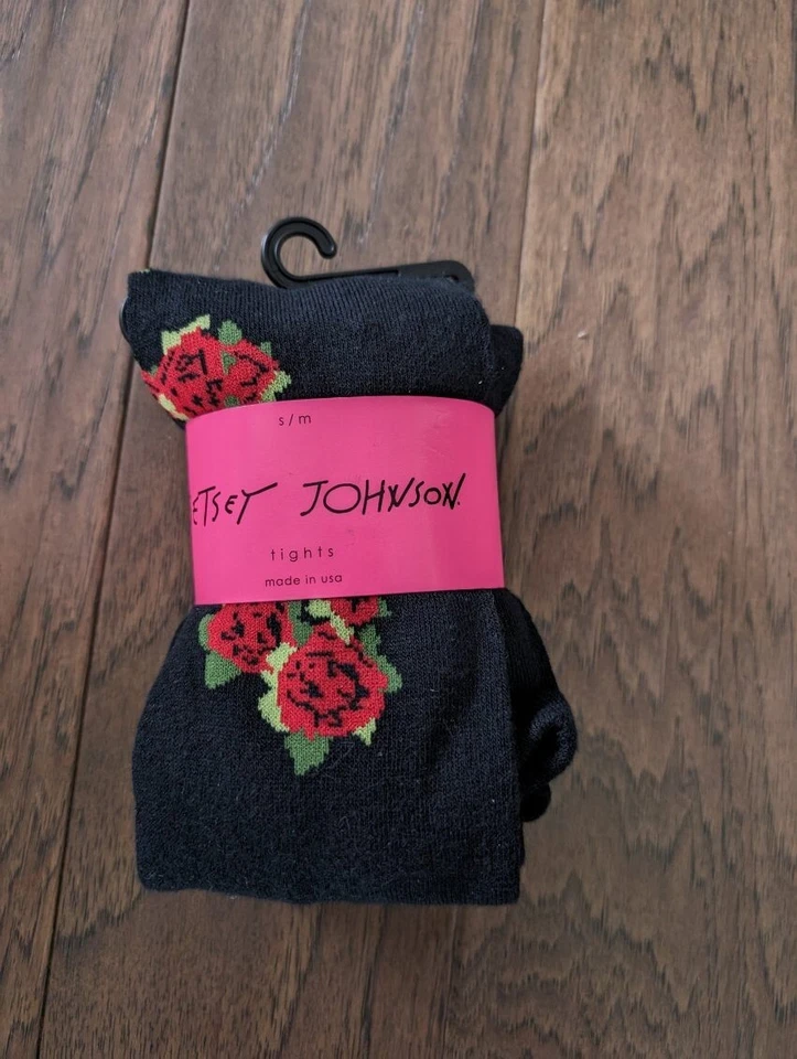 BETSEY JOHNSON Vintage Rose Black Sweater Tights  - S/M - Image 1 of 1