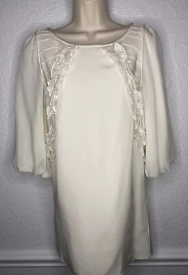 Tibi Ivory Cream 100% Silk Ruffle Pullover Mini Sheath Dress Sz 0 - Image 1 of 4