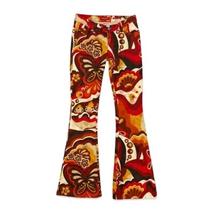 VTG Y2K MISS SIXTY MULTICOLOUR FLORAL SWIRLY LOW RISE FLARED JEANS SIZE 8 - Picture 1 of 4