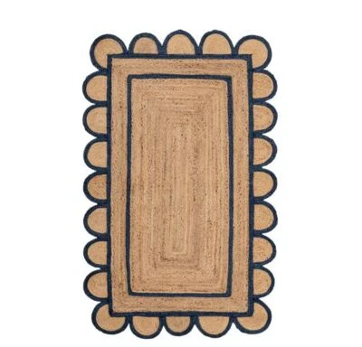 Handmade Natural Jute Area Rug Braided Bohemian Home Decor Rugs Scalloped Rugs - Image 1 of 4
