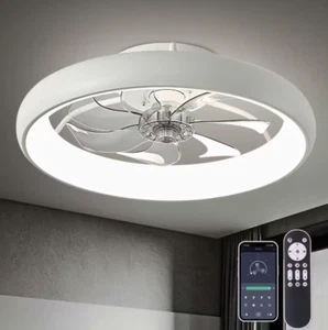 ANTOINE 20 in. LED Indoor White Low Profile Ceiling Fan w/ Remote & App Control - Picture 1 of 12