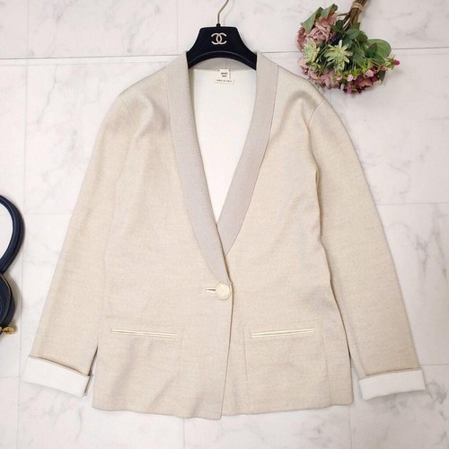 HERMÈS Cardigan donna HERMES collo sciallato maglia alta misura 36 beige chiaro