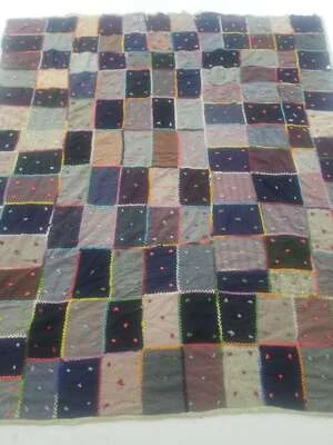 Vintage Feed Sack Beautiful Hand Stitched Patch Work  Quilt 78x66 inch - Image 1 of 4