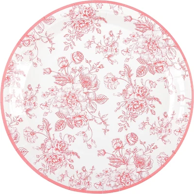 花卉派对盘子粉色和白色一次性纸盘野花粉红色薄纱 9 — 第 1/4 张图片