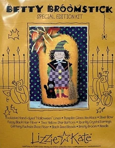 Lizzie Kate BETTY BROOMSTICK Linen Halloween Witch Counted Cross Stitch Kit K18 - Picture 1 of 2