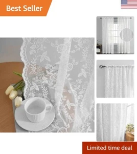 Country Rustic Branch Floral Lace Sheer Curtains - 2 Panels Set, 52 x 54 Inch... - Picture 1 of 8