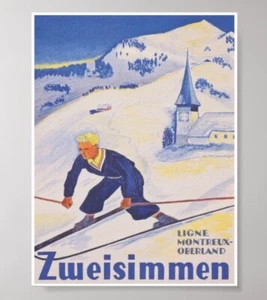 Zweisimmen Switzerland Vintage Ski Travel Poster - Picture 1 of 4