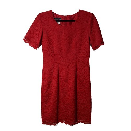 VALENTINO Abito tubino vintage rosso floreale pizzo overlay anni 90 Y2K made in USA romantico