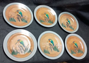 Vintage 6 Lustre Ware Salatteller 7 1/4" King Fisher Japan - Bild 1 von 7