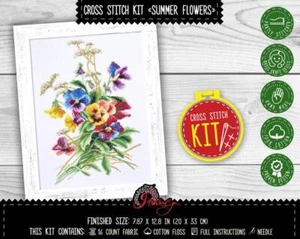 Bouquet cross stitch kit Summer Flowers Do It Yourself Embroidery Kit - Picture 1 of 10