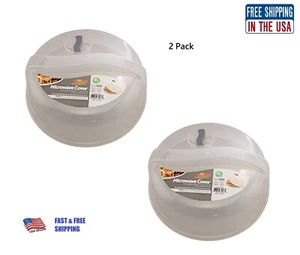 2PK Plastic Microwave Plate Cover Clear Steam Vent Splatter Lid 10.5" Food Dish - Picture 1 of 8