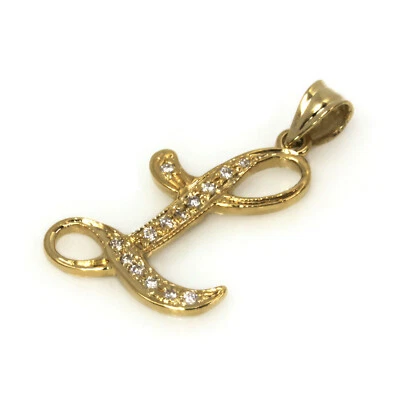 Colgante gota inicial letra L de oro amarillo sólido de 14 k diamante natural de 0,1 quilates 1,1" Foto 1 de 4