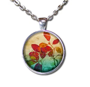 Stunning Autumn Leaves Seasonal - Handmade Round Glass Pendant Necklaces - Picture 1 of 10