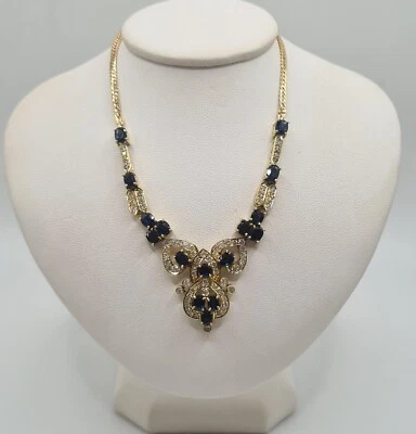 Collier en Or jaune 18 carats sertie diamants et saphir - Photo 1/4