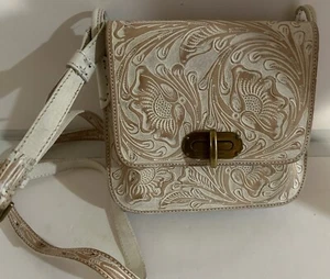 Ralph Lauren White Hand Tooled Leather Adjustable Strap Crossbody Bag Small6445 - Picture 1 of 24