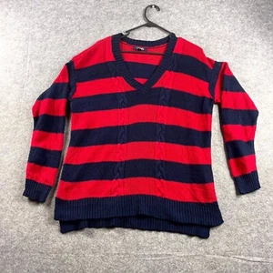 Chaps Womens Jumper Medium Red Striped Cable Knit Long Sleeve Pullover Sweater - Picture 1 of 9
