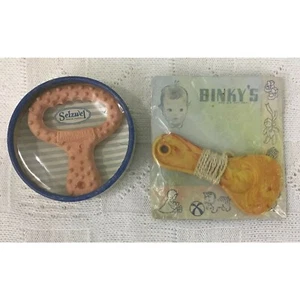 Vintage Baby Teether Lot Antique Selzwel Baby Bite Teething Ring Binky’s NOS New - Picture 1 of 8