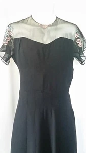 VNTG 50's Black Rayon Dress  Short Sleeves Sz XS - Picture 1 of 7