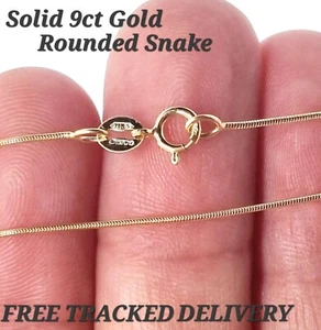 9ct Gold Necklace Chain Fine Rounded Snake Jewellery - Choose your size - Picture 1 of 12