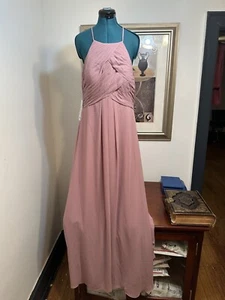 Azazie Ginger Mauve Chiffon Lined Pleaded Halter Neck A-Line Dress Size A14 - Picture 1 of 13