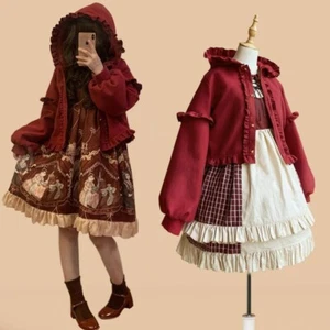 Cappotto mantello con cappuccio giapponese Lolita arricciato poncho donna autunno inverno Kawa - Foto 1 di 14