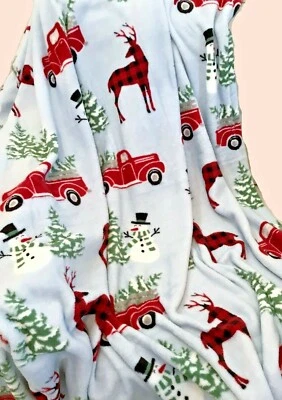 Christmas Red Truck  Fleece Throw Farmhouse Holiday PLUS A FREE Pillow Cover - Image 1 of 4