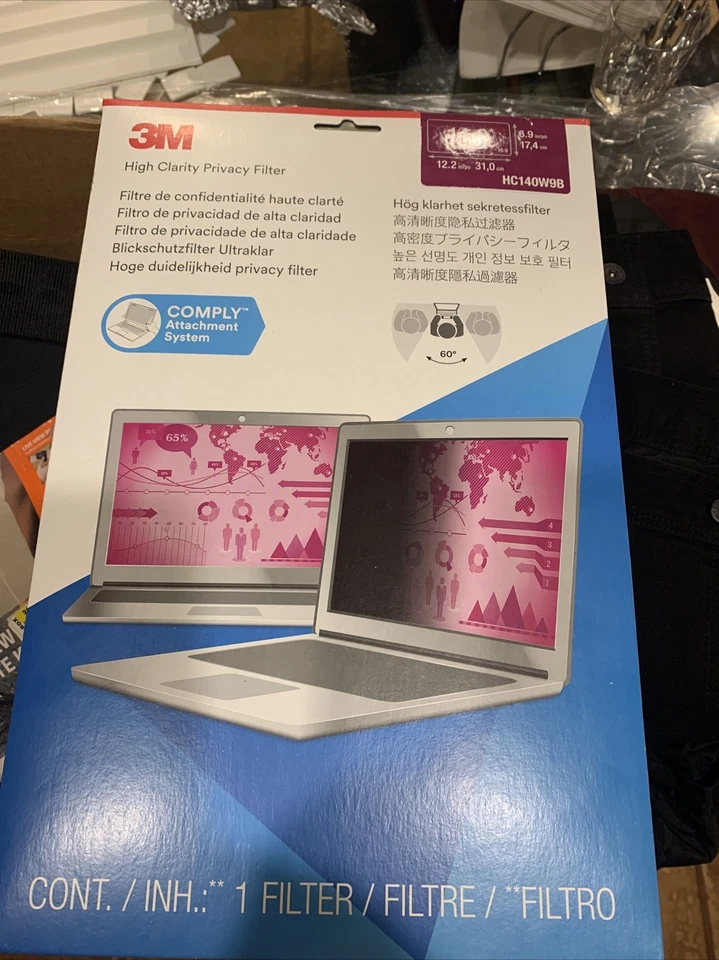 3M High Clarity Privacy Screen Filter for 14" Widescreen HC140W9B Ratio 16:9 - Image 1 of 1