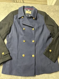BANANA REPUBLIC cappotto donna XL blu navy nero doppiopetto pavone plissettato militare - Foto 1 di 8