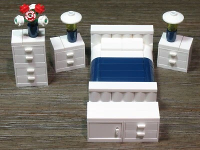 LEGO White Navy Blue Queen Bedroom Suite Furniture Flowers Dresser Minifigure - Image 1 of 3