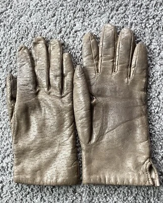 Vintage Fownes Genuine Leather Womens Ladies Brown Lined Driving Gloves Sz 7 1/2 - Image 1 of 4