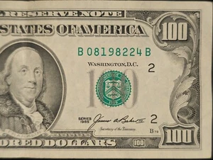 1985 $100 One Hundred Dollar Bill Small Head Fancy Serial Number Birthday Note - Picture 1 of 3