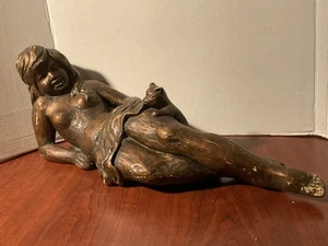 Universal Statuary Statue Nude Woman Reclining with Kitten Large 23" Vintage - Picture 1 of 6