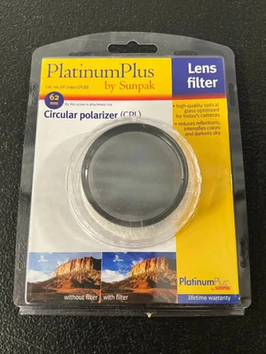 PlatinumPlus by Sunpak 62mm Circular Polarizer Lens Filter High Quality Optical - Image 1 of 3