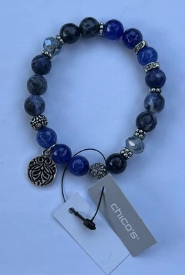 Новый с Ярлыками Chico's океан граненый синий бисер эластичный браслет прибрежная бабушка богемное - Изображение 1 из 4