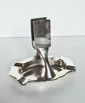 Cendrier avec porte boite d´allumettes en métal argenté G.A.G Allemagne Art-déco - Photo 1/4