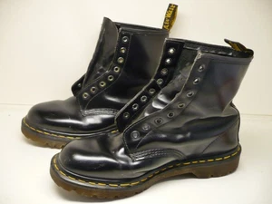 Black Leather Dr Doc Martens Boots Made In England #1460 Sz UK 8 & US M9/W10 - Picture 1 of 24