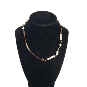 Silpada Sterling Silver Leather Freshwater Pearls Button Clasp 16" Necklace - Picture 1 of 9