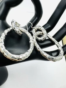 IPPOLITA Hammered Links STERLING SILVER LARGE HOOP Dangle EARRINGS Signed 2.25” - Picture 1 of 13