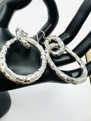 IPPOLITA Hammered Links STERLING SILVER LARGE HOOP Dangle EARRINGS Signed 2.25” - Image 1 of 4