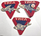 3 VTG YMCA Youth Club PATCHES Minnow Flying Fish Shark 50s MCM Pin Button Swim