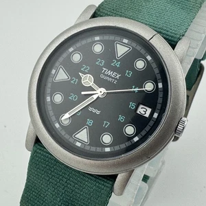 Vintage Timex Military Field Quartz Watch Unisex Silver Plastic Nylon New Batter - Picture 1 of 6