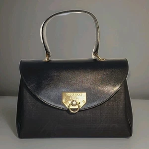 Vintage Nina Ricci Paris Navy Blue Structured Top Handle Satchel Bag Gold Ring Clasp - Bild 1 von 21