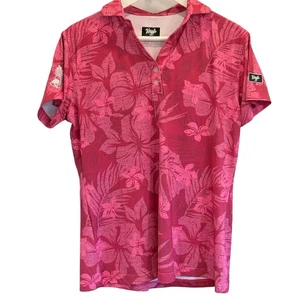 Waggle Womens Polo Pink Floral Hawaiian Golf Size Large - Picture 1 of 6