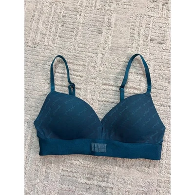Victoria's Secret PINK Teal Logo Print Wireless Bralette Comfort Bra 34B - Image 1 of 4