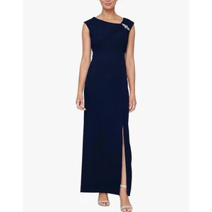NUOVO SLNY abito blu navy lungo maxi cristallo abbellimento spacco davanti formale tg 10 - Foto 1 di 9
