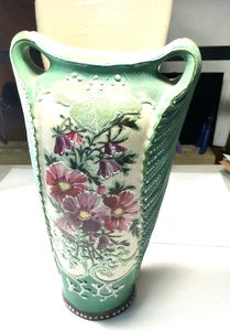Victorian Beaded Hand Painted Ceramic Pottery Vase Lola Dod 12-4-93 - Picture 1 of 4